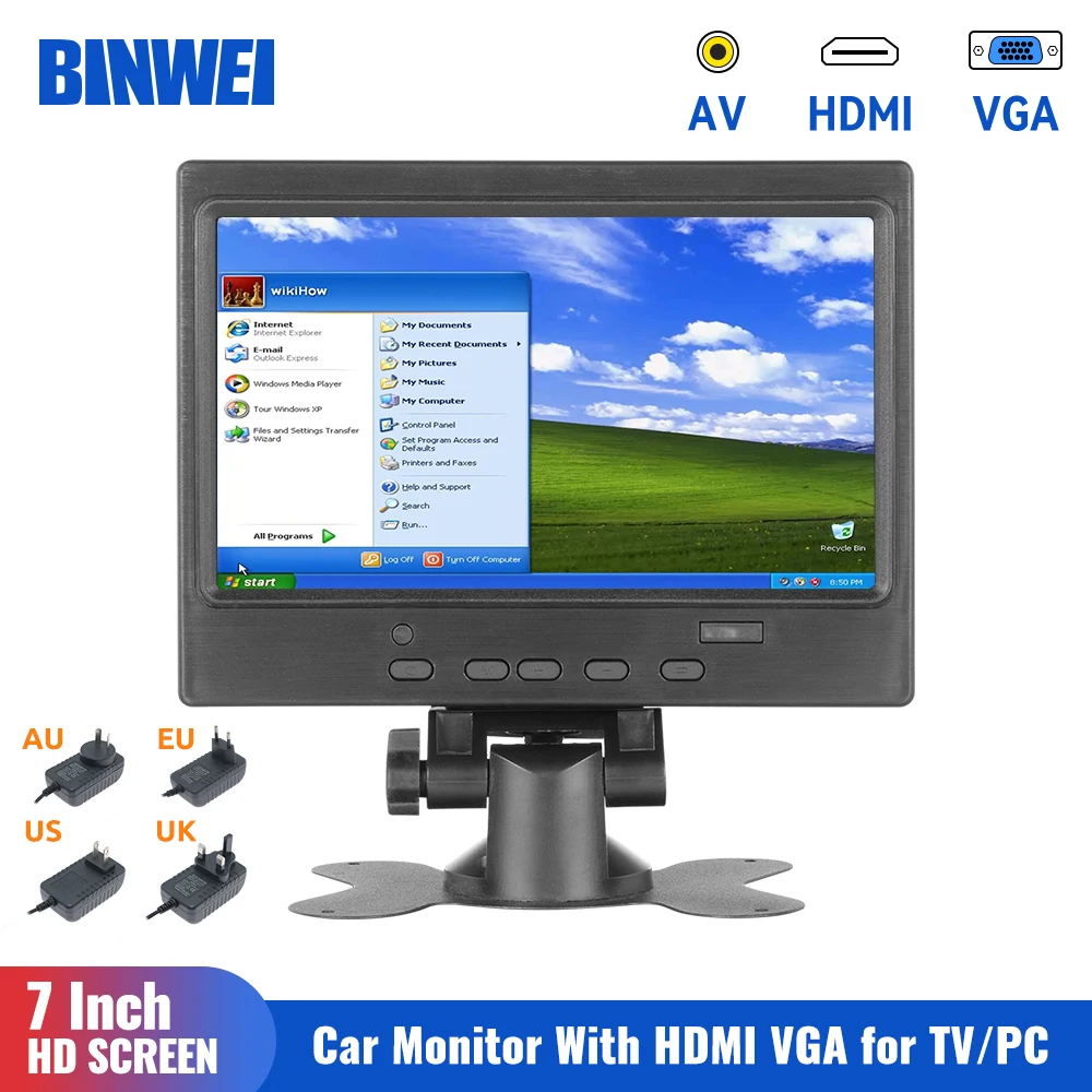 

BINWEI 7-дюймовый автомобильный HDMI-монитор с VGA для ТВ, компьютера, ЖК-экран для ПК, резервная камера, дисплей, система домашней безопасности