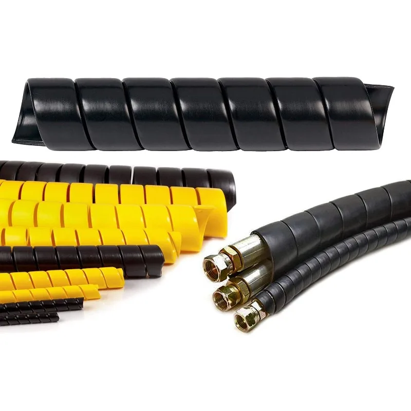 3.5 Inch Heavy Duty Spiral Wrap HDPE Flexible Plastic Cable Sleeve Hose Protector 50 Feet - Black