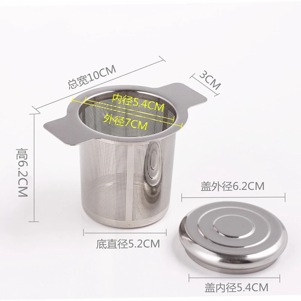 10pc Mesh Tea Infuser Tea Leak Reusable 304 Stainless Steel With Cover Filter Grid Binaural Tea Leak Coffee Mesh Filter Teaware