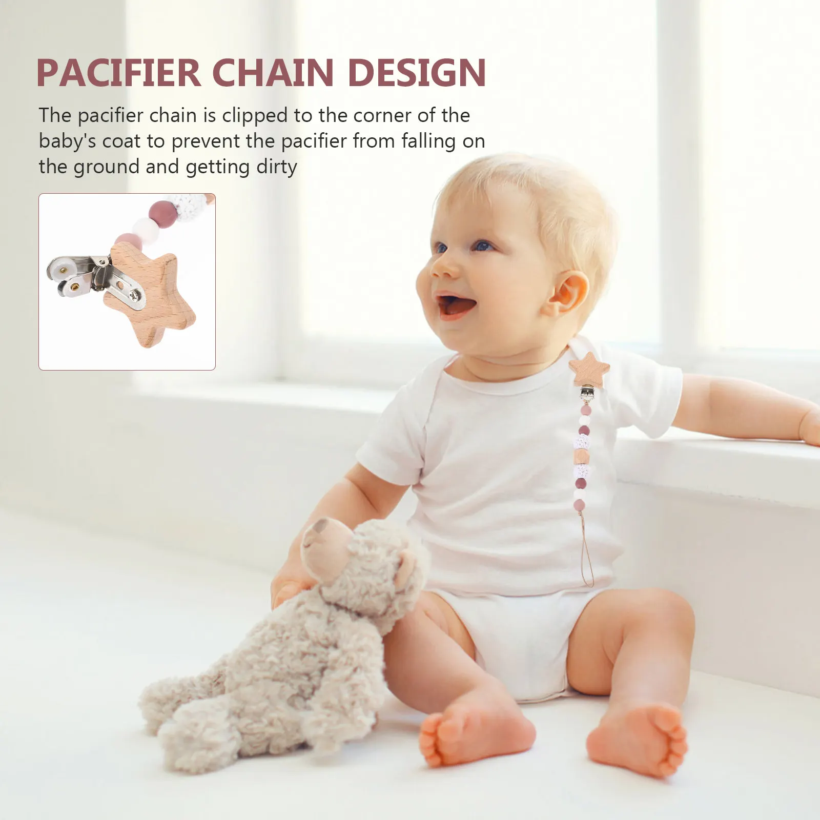 

1Set Beaded Pacifier Clip Silicone Teething Chain Baby Milestone Card Anti-Swallowing Baby Holder Comfortable Soft Beads