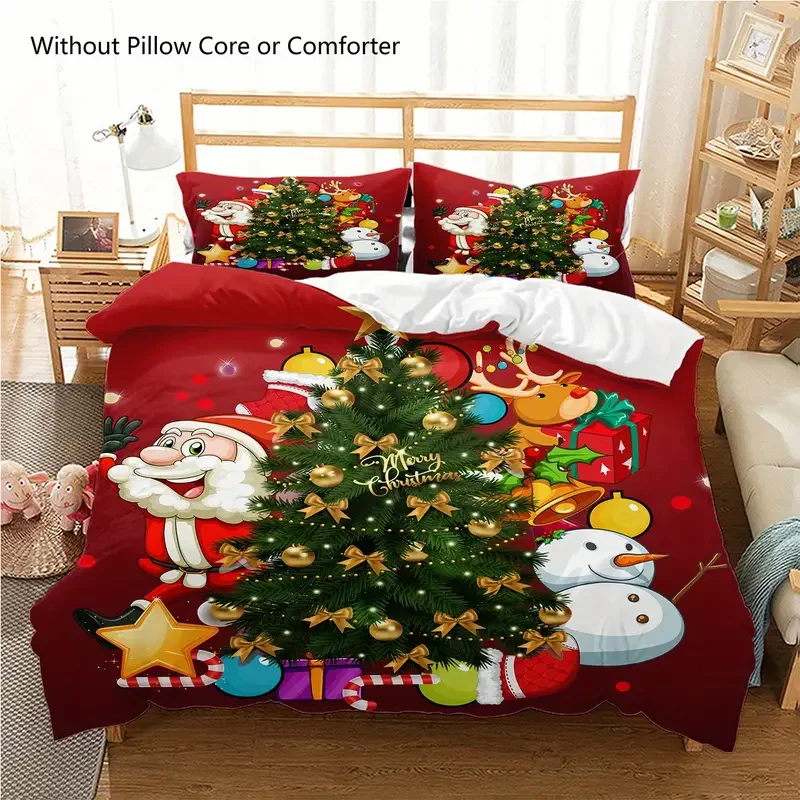 Merry Christmas Duvet Cover Set Single Double Twin Size Santa Claus Microfiber Bedding Set Christmas Decoration For Bedroom