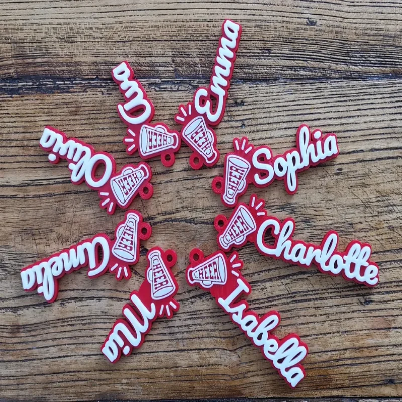 Custom Name Acrylic Keyring Custom Red Cheer Cheerleader Cheerleading Megaphone Keychain Backpack Tag