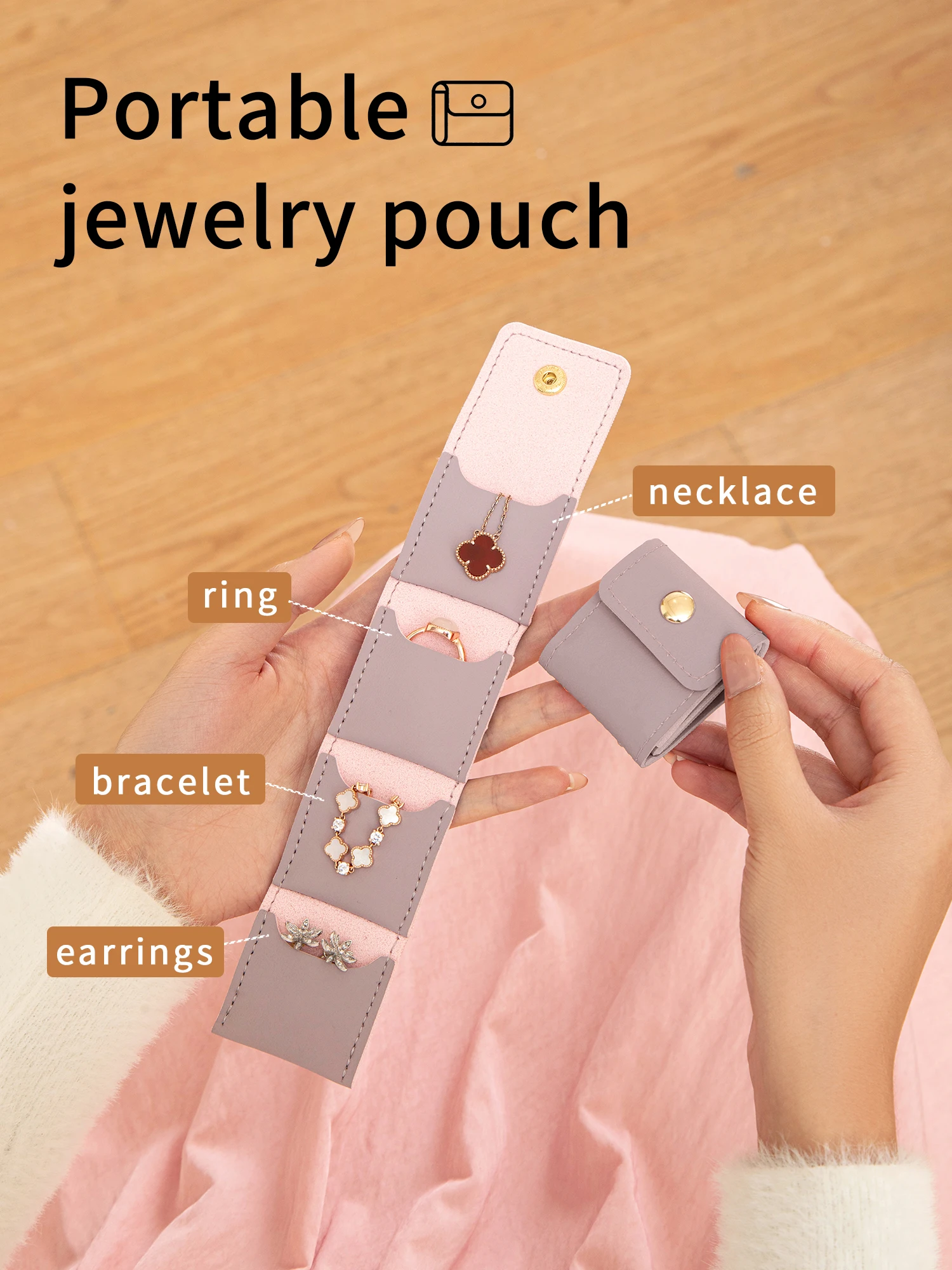 Stylish Mini Jewelry Storage Pouch PU 4 Compartments Portable Foldable Necklace Ring Jewelry Bag Multifunctional Jewelry Box