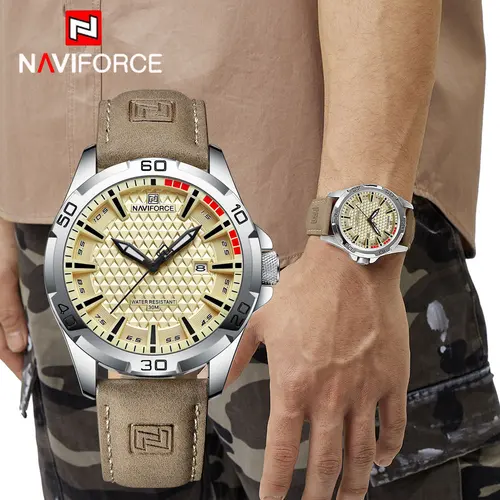 NAVIFORCE, reloj de pulsera deportivo informal para hombre con calendario de cuarzo militar para hombre, reloj de negocios de cuero resistente al agua para hombre, reloj Masculino