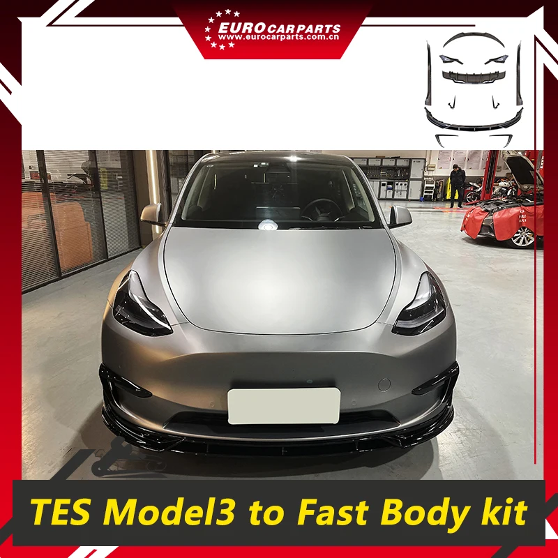 

Tes Model 3 Car Accessories Fast Body Kit Model3 Outside Body Kit BodyKit LED Light CF Auto Upgrade Front Car Bumper Body Part