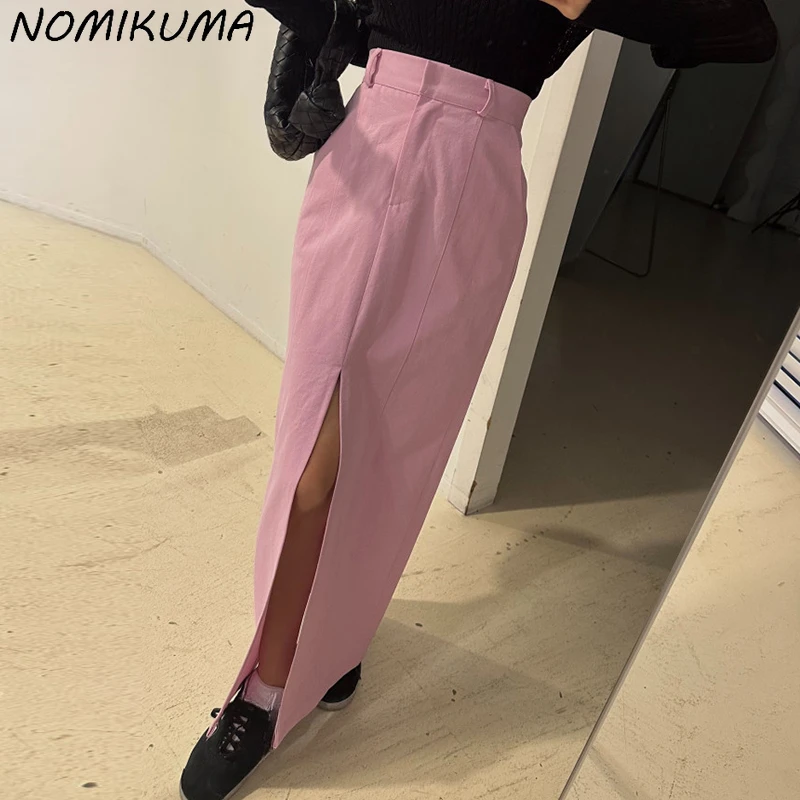 

Nomikuma Fashion Solid Elegant Sexy Split Women Skirts Korean High Waisted New Long Skirt Faldas De Mujer 2023 New Bottoms