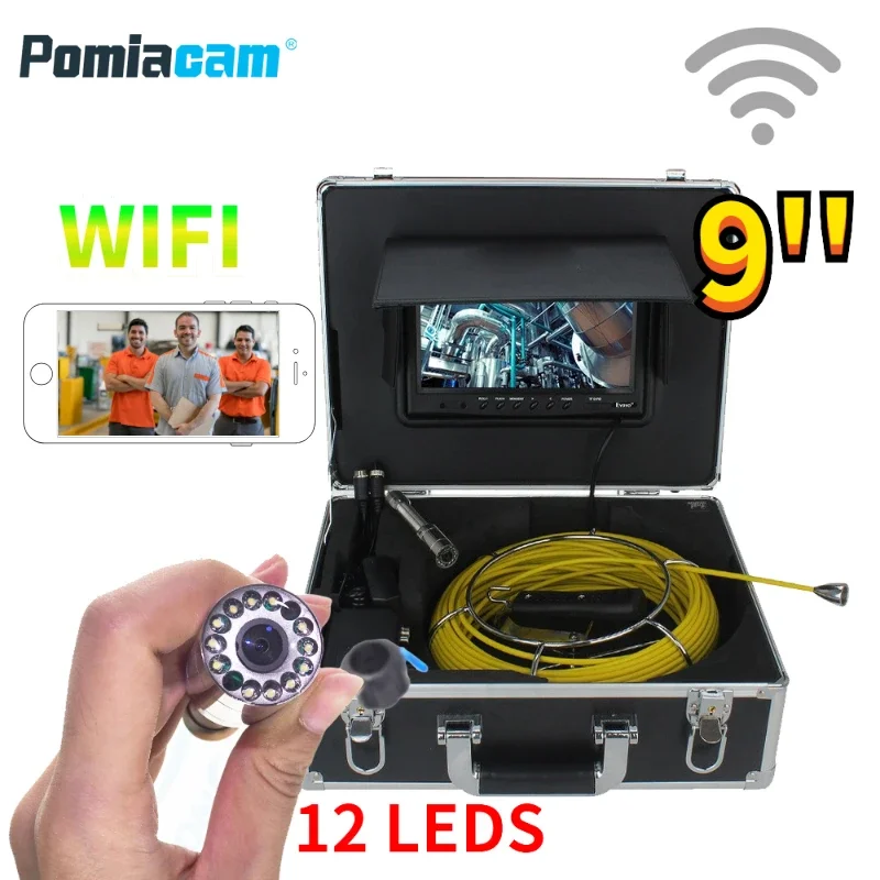 

WP90A 9" Wireless WiFi 20/50/100M Pipe Inspection Video Camera,Drain Sewer Pipeline Industrial Endoscope Support Android/IOS