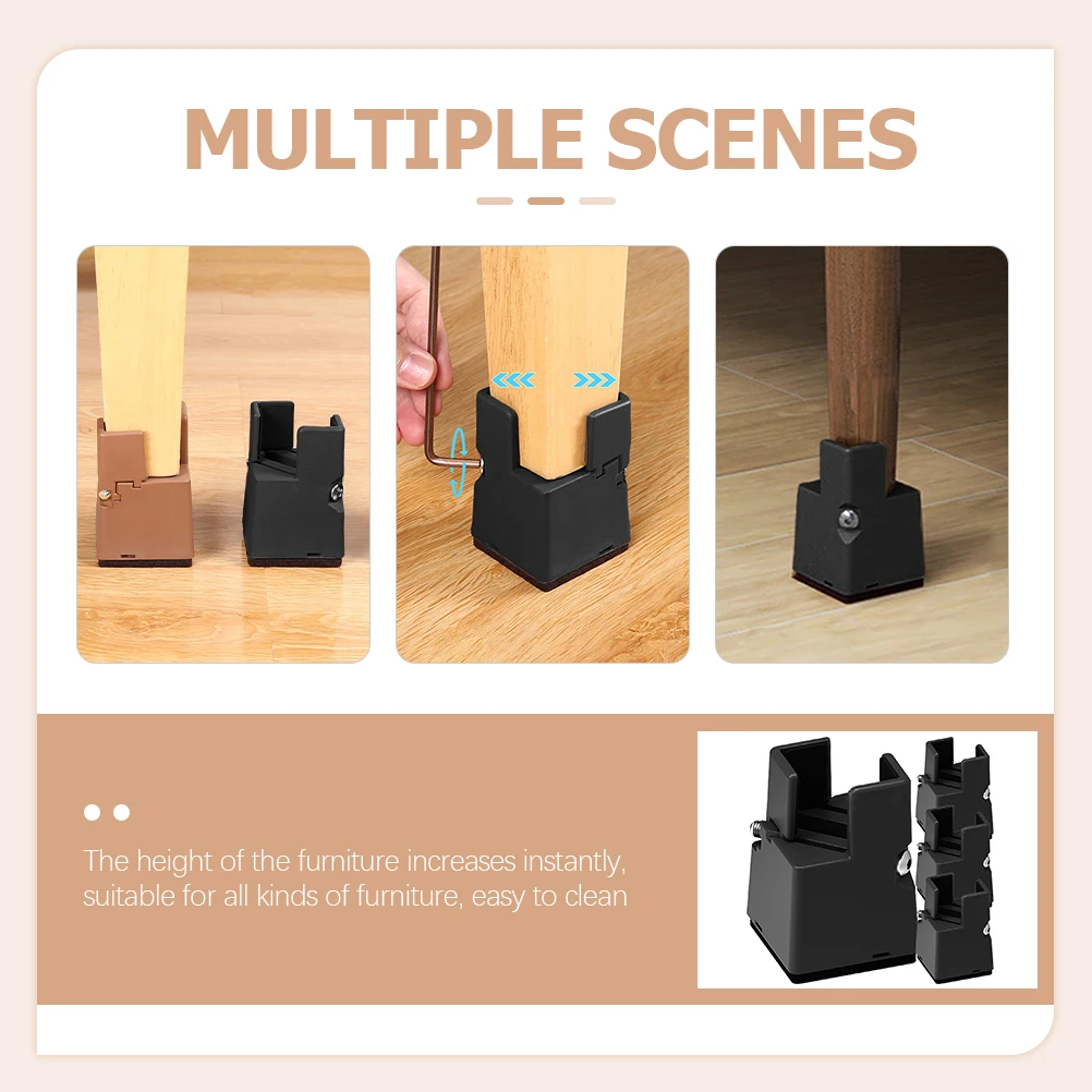 

4pcs Adjustable Bed Riser 22-42Mm Heavy Duty Furniture Leg Lifter Rustproof Sturdy Desk Chair For Dorm Home