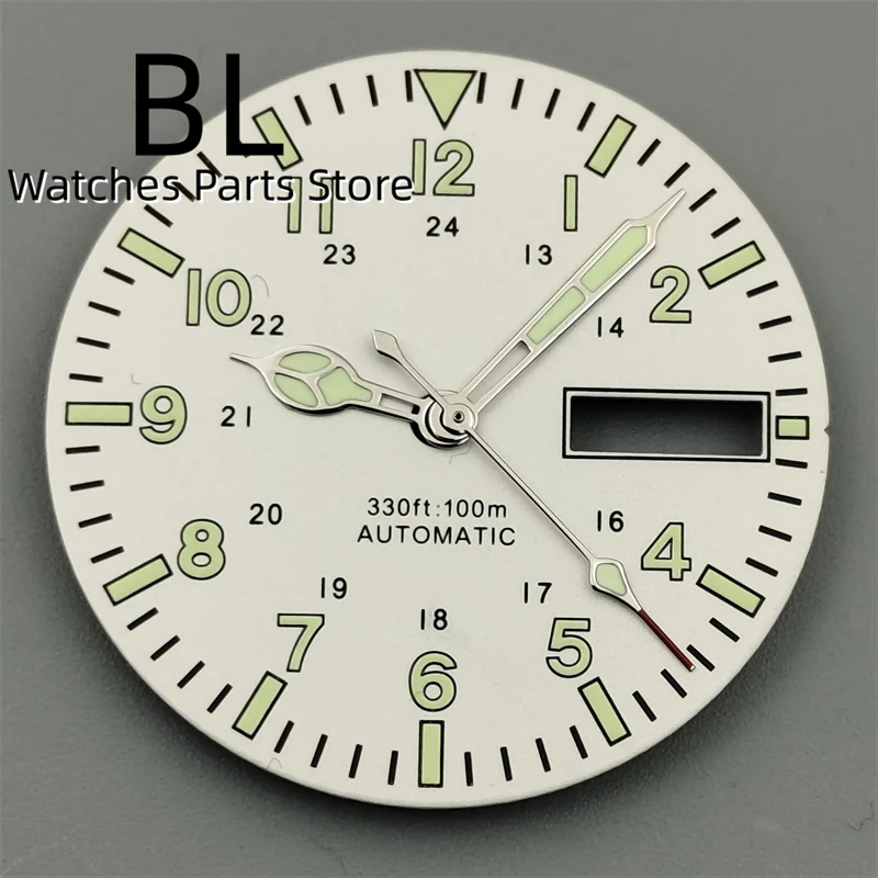 BLIGER 29mm NH36 Pilot Watch Dial With Hand Set Black Blue White Yellow Dial C3Green Luminous Fit NH35 NH36 Movement Watch Parts