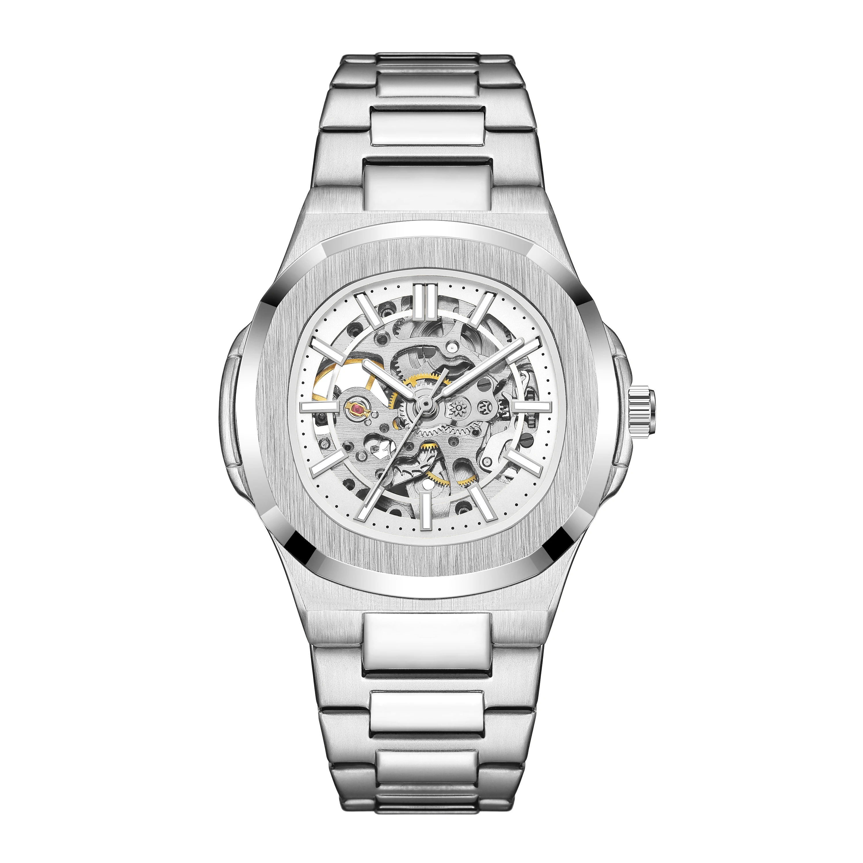 Herren Quarzuhr Mode Automatische Herrenuhr Edelstahl Wasserdicht Business Skelett-Uhr – Detail 6