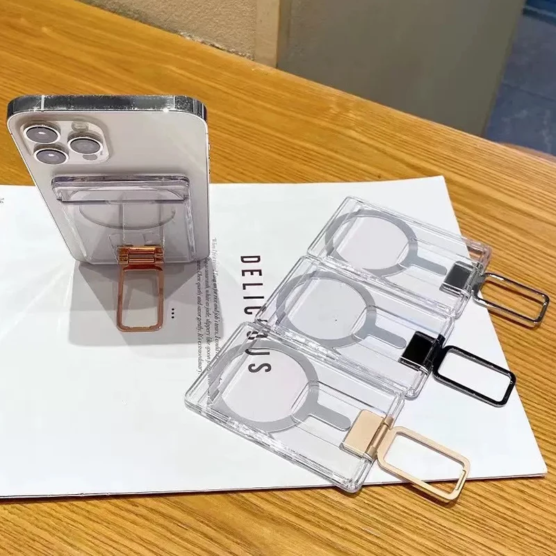 Transparente MagSafe-Geldbörse mit klappbarem Ständer, magnetischer transparenter Kartenhalter und Aufbewahrungshülle für iPhone 17 16 15 14 13 12