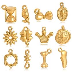 3PCS Cute Tulip Flower/Bow/Four Leaf Clover Charms for Jewelry Making Stainless Steel Star Pendant DIY Bracelet Necklace Earring