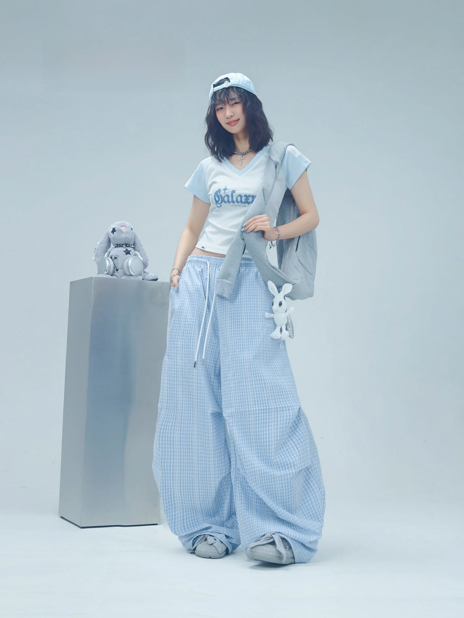 

CBXLAB Street Dance Trendy Blue White Color Blo Slim Fit Jazz ort Sve V-ne Dancing Top Women's Sweet Spicy Girl