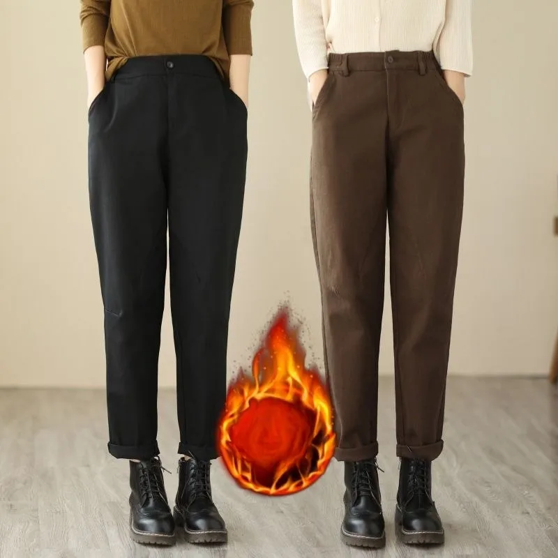 Pantalon femme à la mode et chaud polaire épaissi vêtements de travail sarouel ample décontracté taille haute et Petit pantalon radis