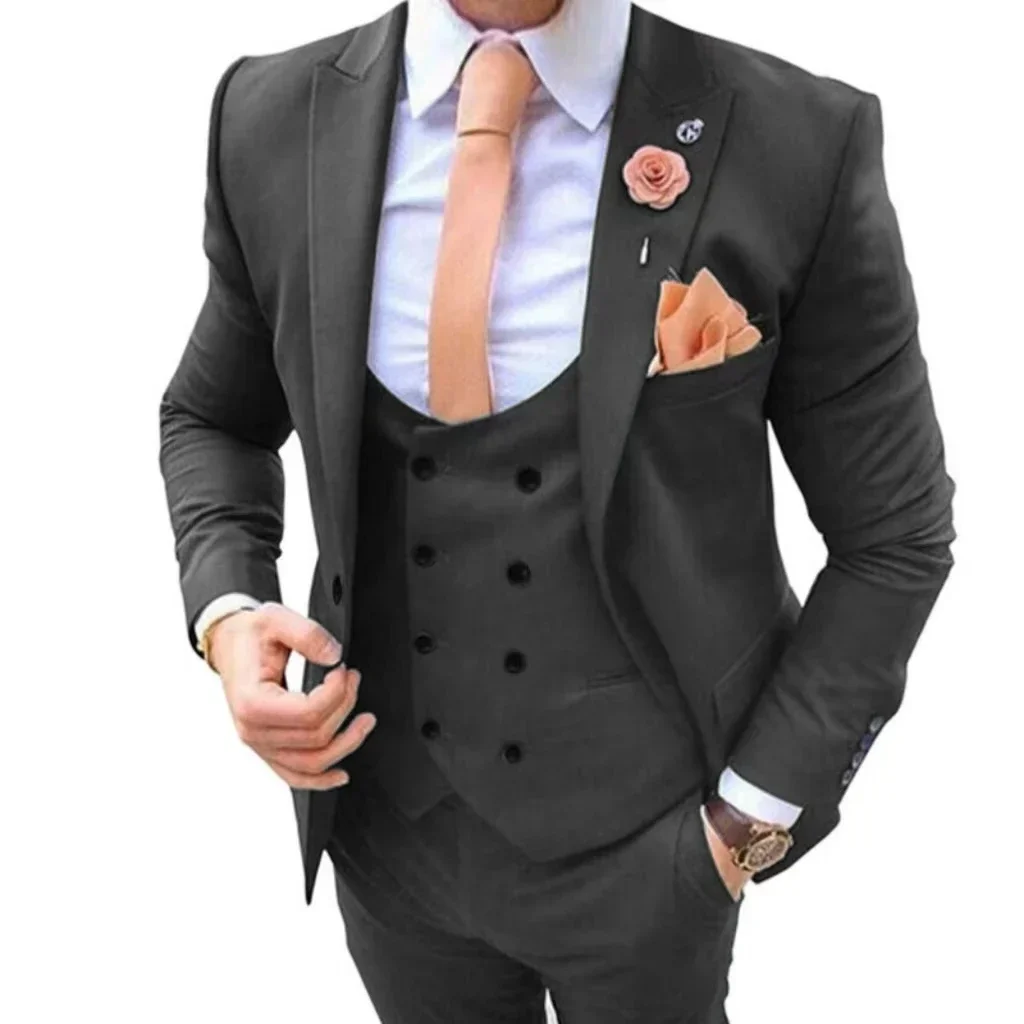 

3 Piece Men's Classic Tuxedo Suits Blazer Vest Pants Peak Lapel Wedding Business Groomsmen Formal High Quality Sets