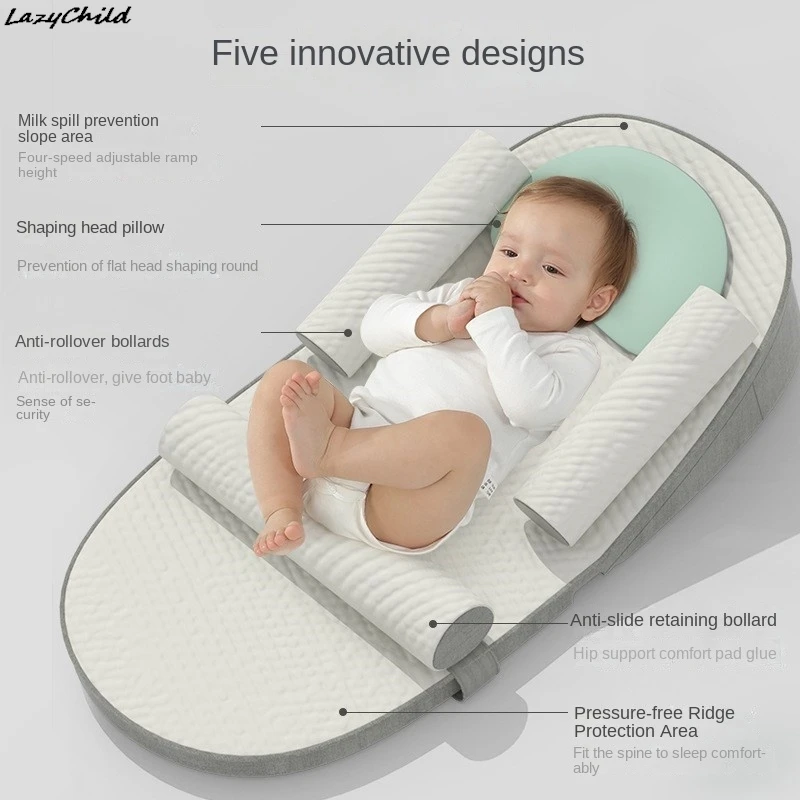 Lazychild Baby Anti Spitting Slope Pad For Breastfeeding Spine Protection Anti Overflow Milk Choking Pillow Baby Bed In Bed