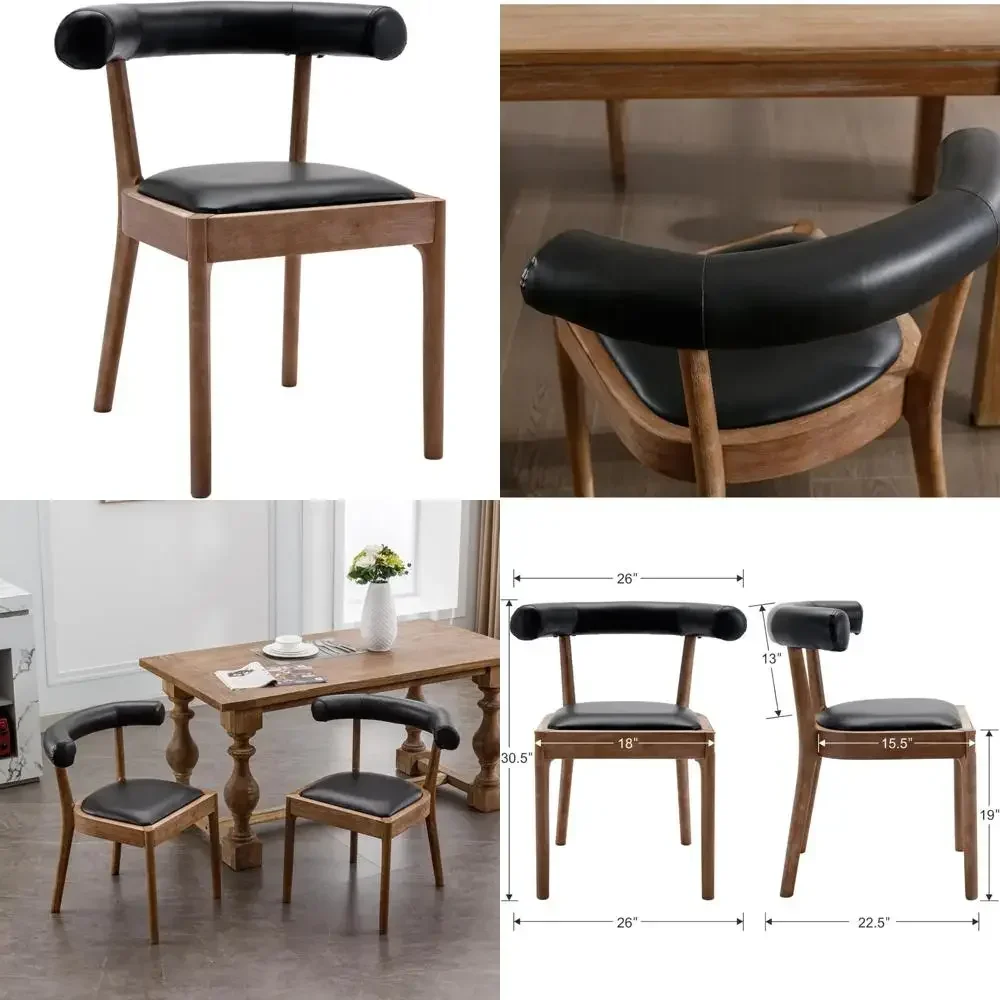 

Набор из 2 деревянных обеденных стульев, современные стулья для гостиной середины века с уникальным изогнутым удобным боковым стулом с открытой спинкой и обивкой из искусственной кожи