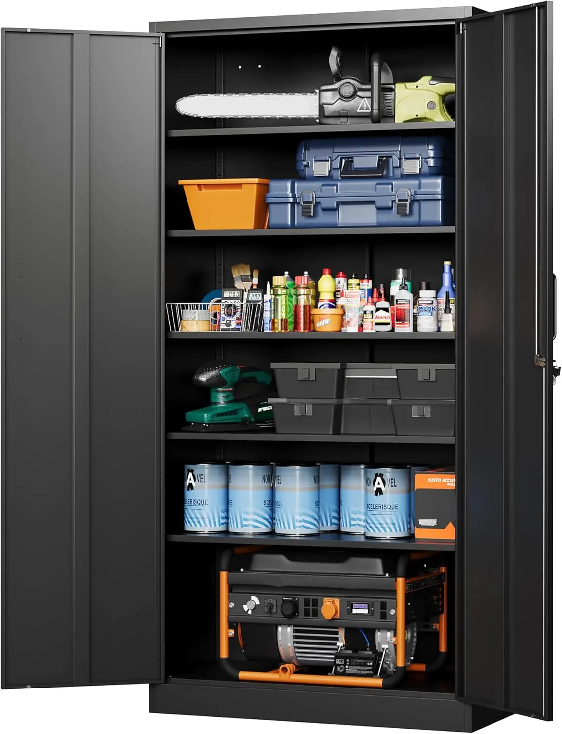 Metal Garage Storage Cabinets with Lock-72 Tall Tool Organizer Steel Lockers, 5 Adjustable Layers Shelves,(Black-72“)