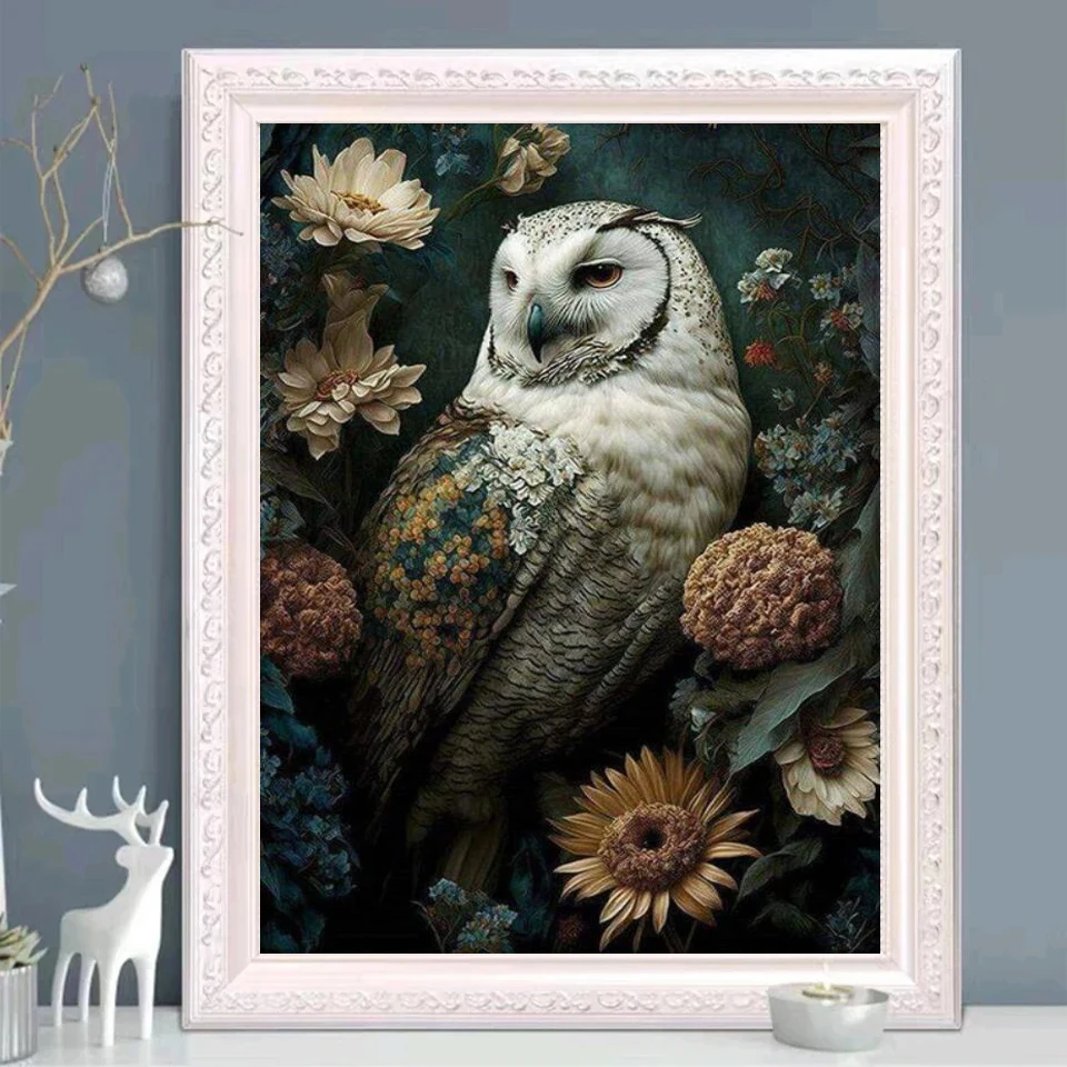 Jungle Tiger Leopard Owl Flowers 5D Diamond Painting Cross Stitch Kit Wild Animal Diamond Mosaic Embroidery Full Rhinestone V398