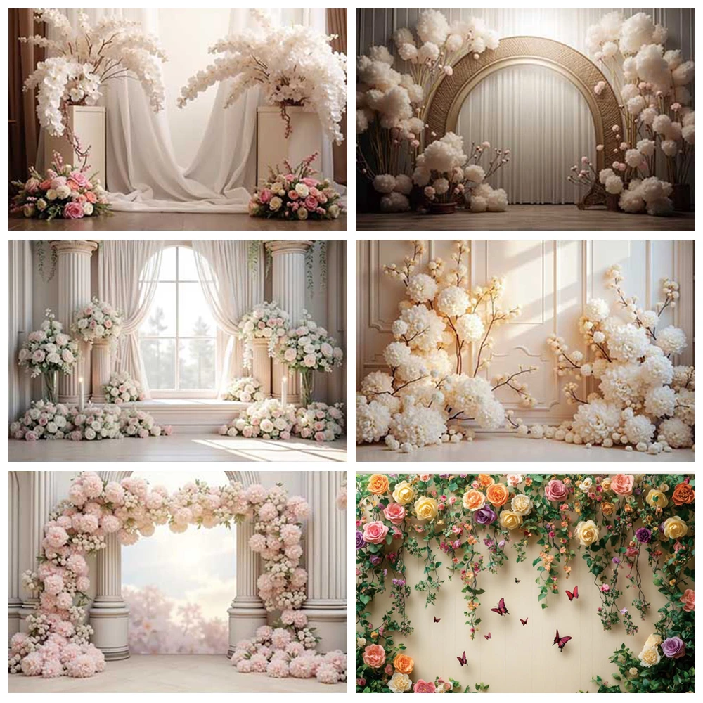 

Pink Rose Wall Photography Backdrop Wedding Stage Lawn Bridal Shower Baby Birthday Party Customize Background Photo Studio