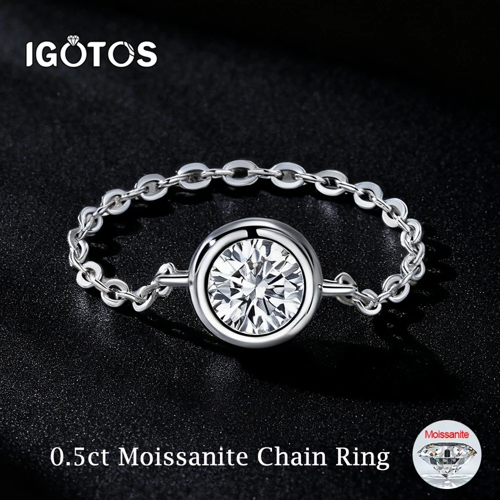 

IGOTOS 5 мм 0,5 карата кольца с муассанитом, ободок, цепочки из стерлингового серебра 925 пробы, ювелирные изделия для женщин, лабораторный бриллиант с сертификатом