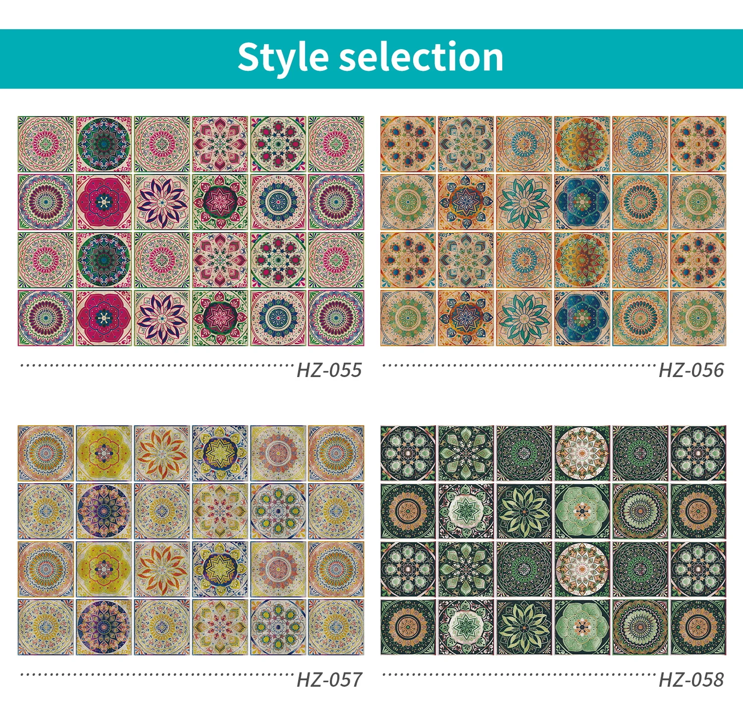 24 Pieces of Mandala Retro Pattern Glossy Self-adhesive Tile Stickers for Kitchen and Bathroom Removable Waterproof Wall Sticker