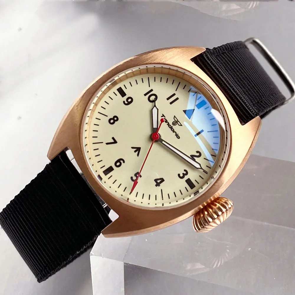 Real Bronze Tandorio NH35A Dome Sapphire 36mm Automatic Mechanical Watch Men Pilot Wristwatch Full Green Luminous Dial Luxury