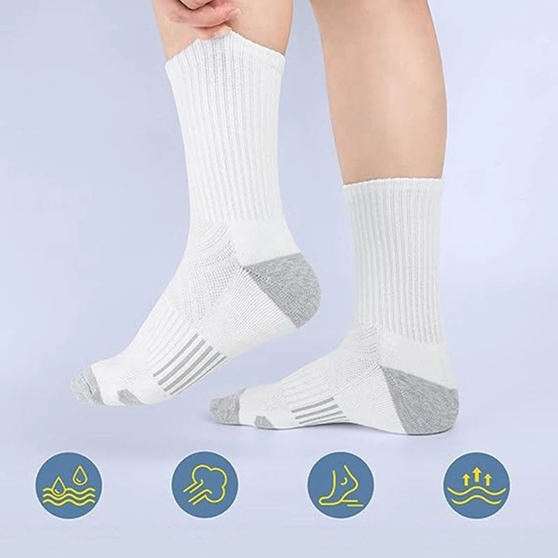 HA WA 6 Pairs Men's Cotton Socks Sports Mid-calf Socks Comfy And Soft All Season Long Solid Crew Basketball Sports Socks