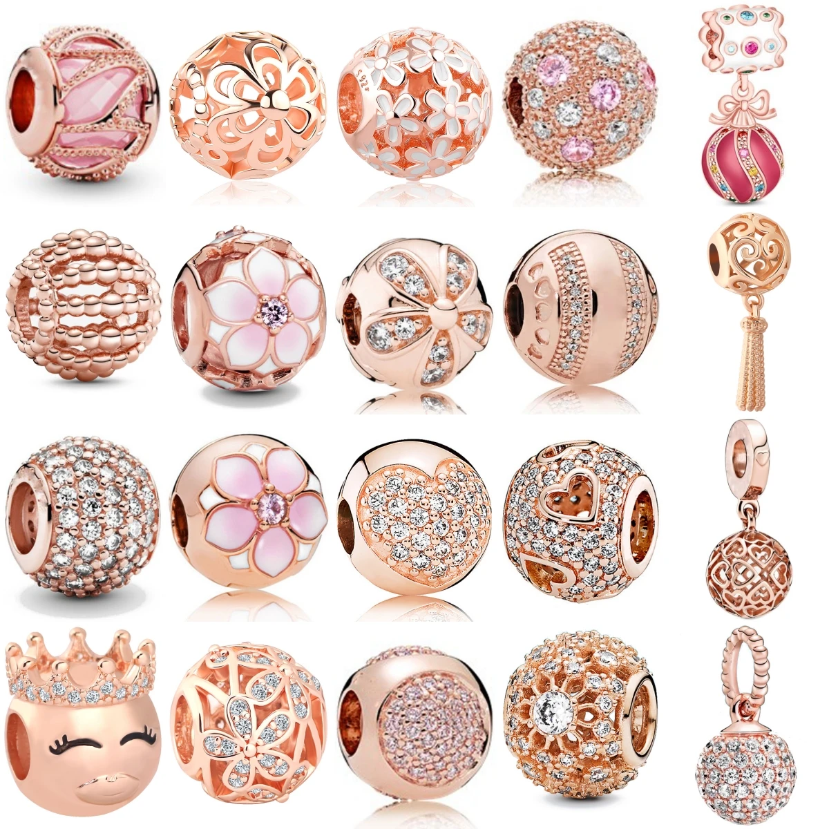 

New 925 Pure Silver Rose Gold Circular Hollowed-out Petals Pendant Beads fit Original Charms Bracelet DIY Women Jewelry