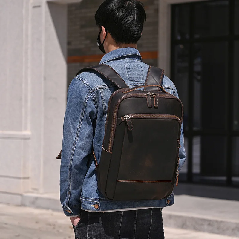 

Винтажный ретро-рюкзак из натуральной кожи, мужской кожаный рюкзак Crazy Horse, большой классический дорожный рюкзак, большая сумка для ноутбука и компьютера