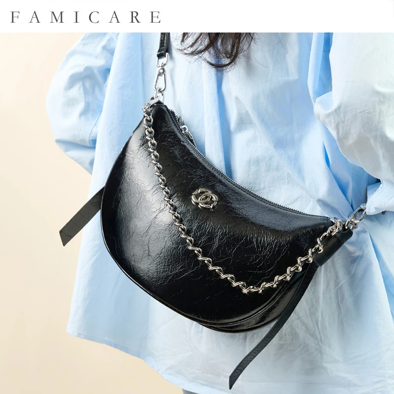

New Sweet Ladylike Girls Shoulder Bag Ladies Crescent Moon Shape Dumpling Wrap Handbag Versatile Simple Temperament for Women