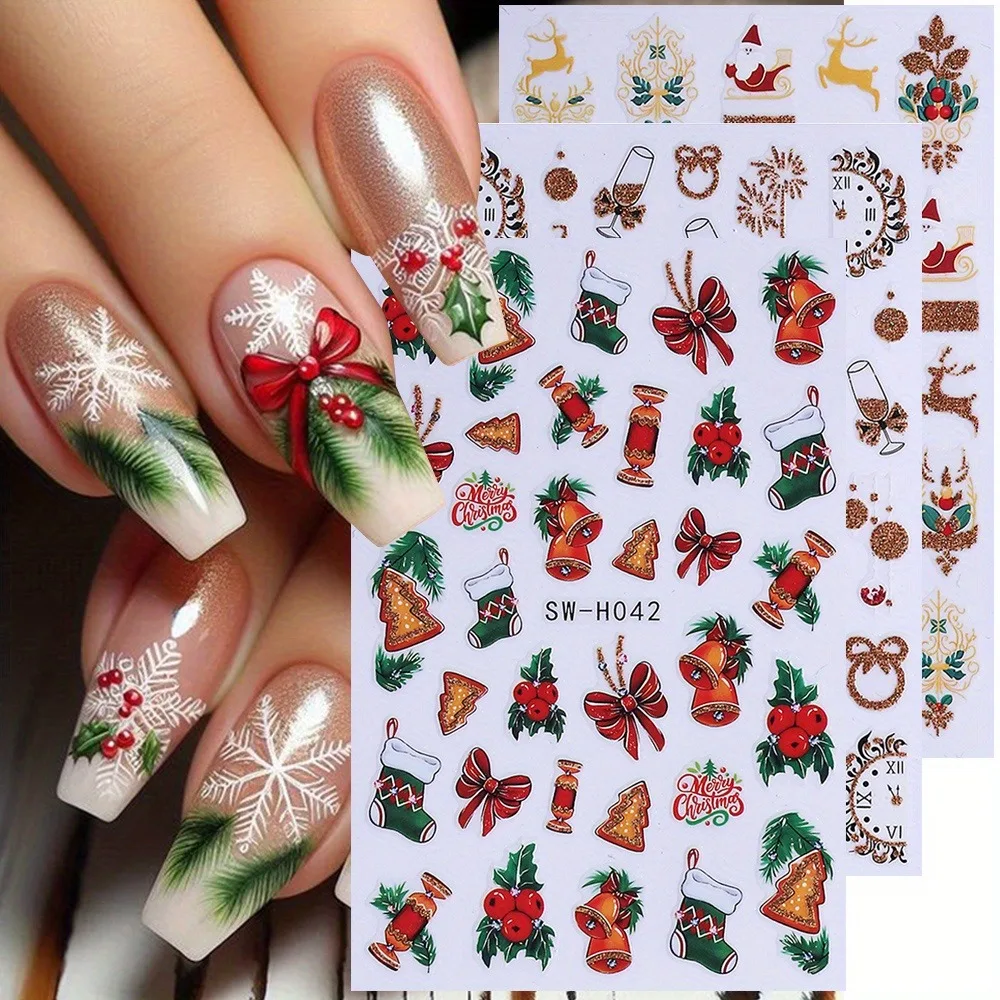 3 Winter-Weihnachts-Nagelaufkleber mit Heißprägung, einfach für Nageldekoration, DIY, Make-up und Styling für Partys und Hochzeiten geeignet