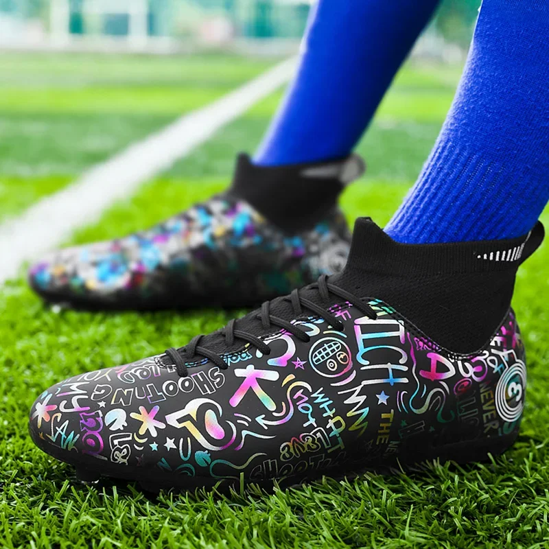 Voetbalschoenen voor heren FG/TF Antislip voetbalschoenen voor kunstgras Bedrukt ontwerp Trainingsschoen Ultralichte sneakers Hoge voetbalschoenen 48