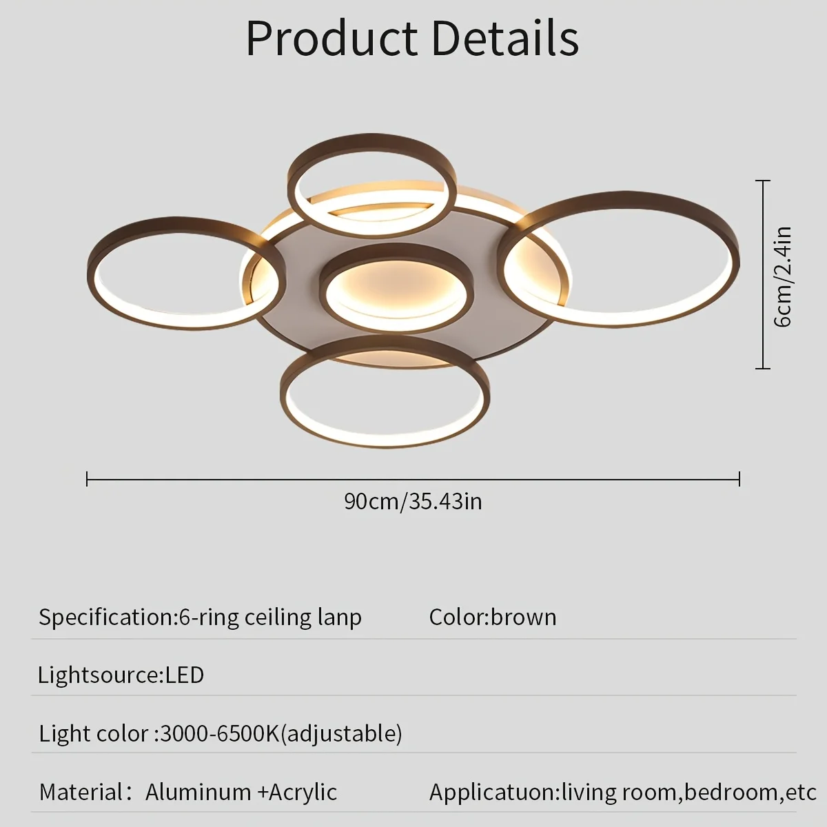 Modern Six Head LED Ceiling Light Acrylic Lampshade Stepless Dimming with Remote Control Flicker-free Ceiling Light for Indoor