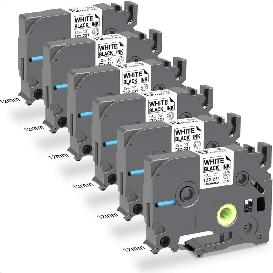 

6 Pack Label Maker Tape Compatible with Brother Label Maker Tape Tze231 Replacement for PTouch Label Maker hine PTD210 PTH110 P