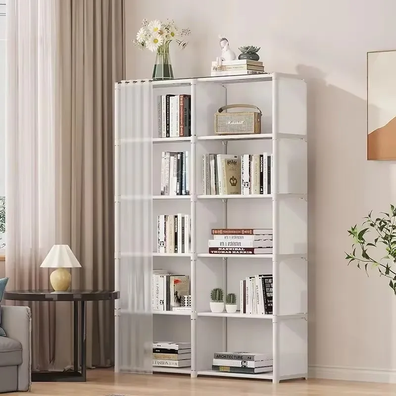 Dust-proof Bookshelf Multi-layer Storage Rack with Curtains Household Wardrobe Storage Cabinet Portable Clothes Organizer