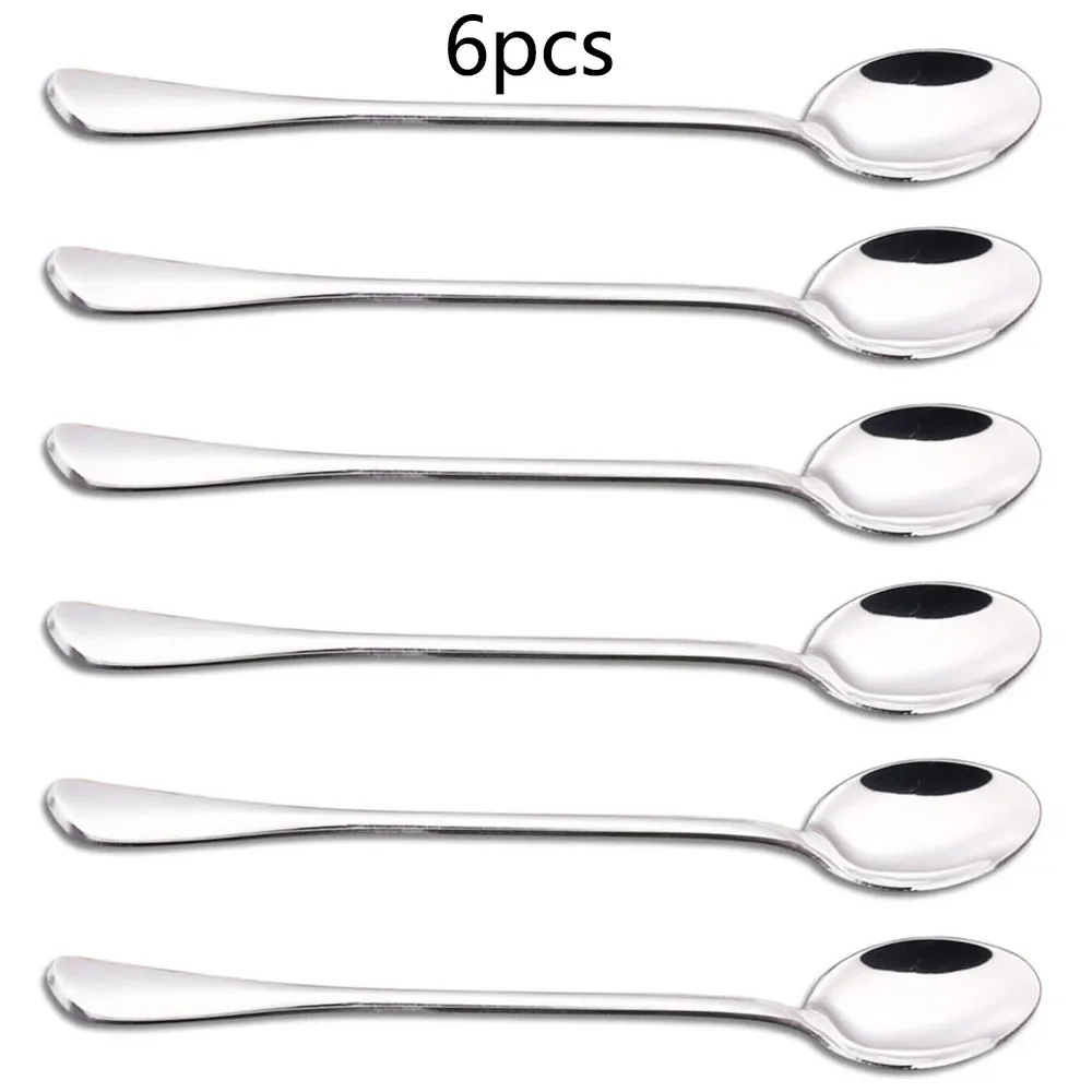 6 szt. Łyżek do kawy ze stali nierdzewnej z długim uchwytem, łyżeczki do lodów, deserów, herbaty, 19,5x2,8 cm, na piknik, do napojów, zastawa stołowa, akcesoria kuchenne