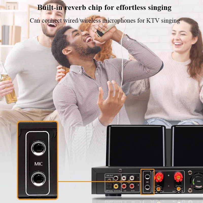 V8 하이엔드 진공관 파워 앰프 블루투스 5.0 120W X 2 출력 Hi-Fi 홈 앰프 (광 & 동축 디코딩 서브우퍼 출력 포함)