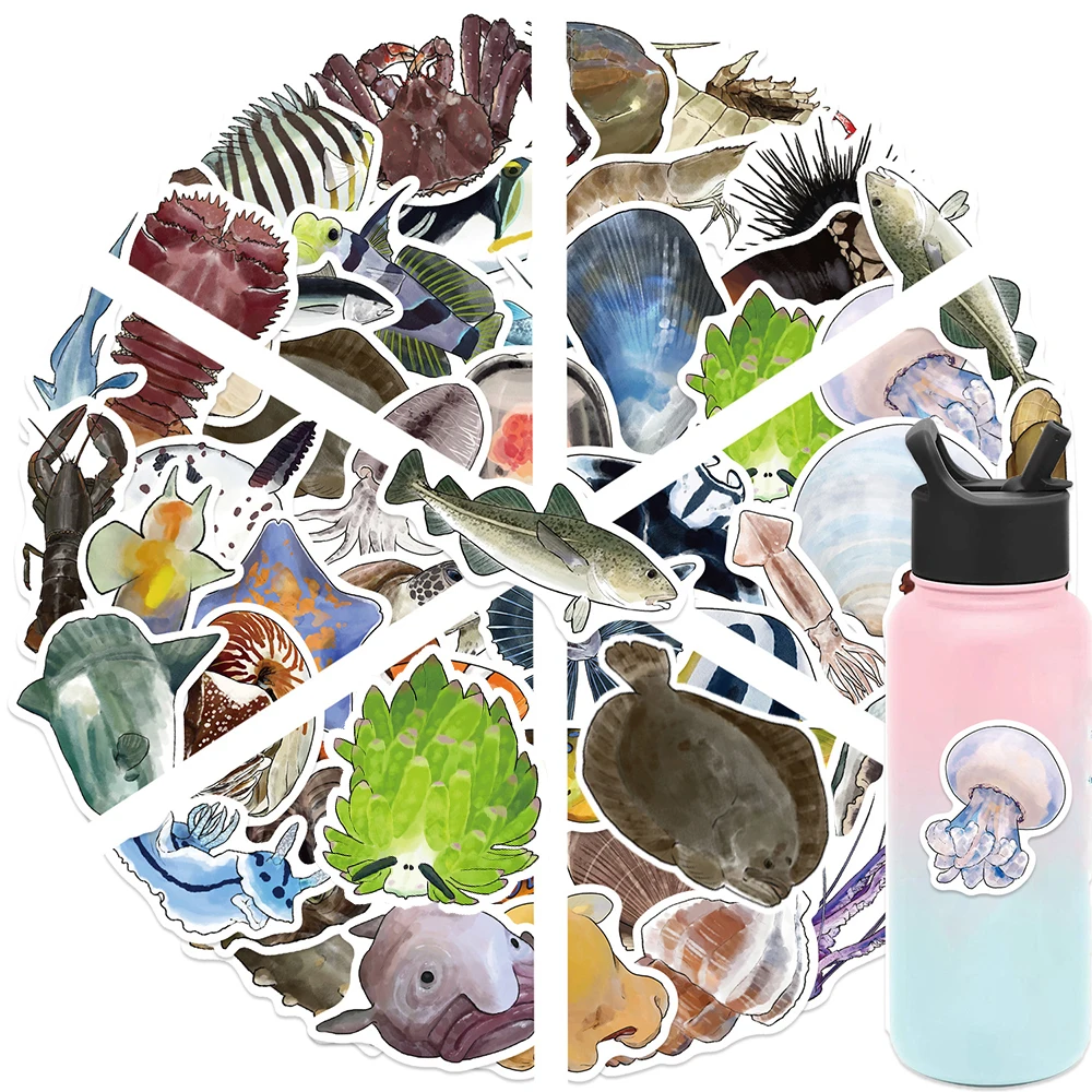 

10/30/50pcs Deep Sea Animals Cartoon Graffiti Stickers Toy DIY Notebook Guitar Scrapbook Phone PVC Funny Decoration Sticker Pack
