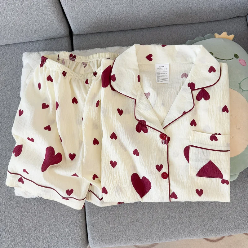 2Summer short-sleeve pajama set for women, comfortable and trendy, shorts that can be worn outside, home wear set 5