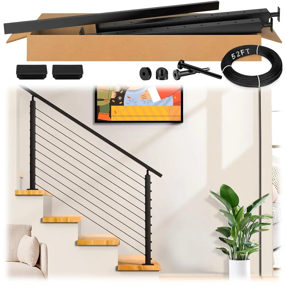36 Black T304 Stainless Steel Adjustable Cleat Railing System for 25-35° Wood or Concrete Stairs