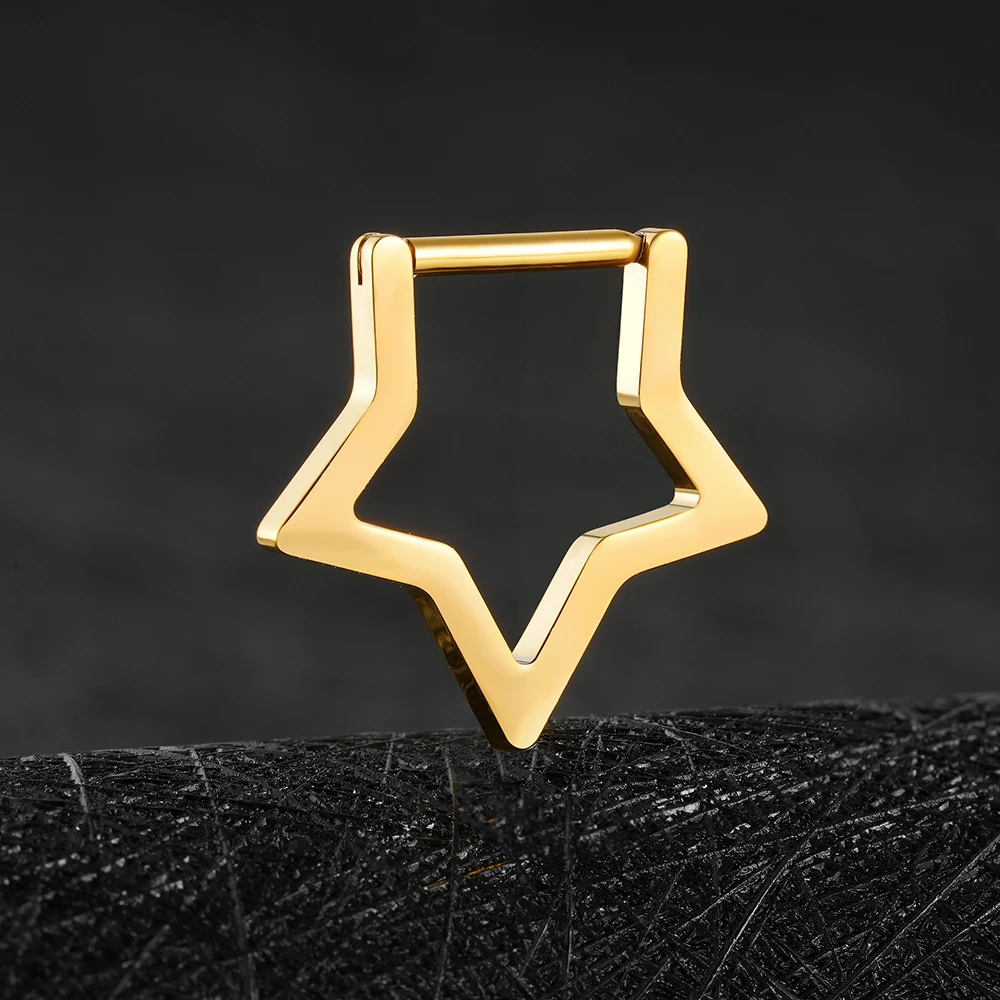 Right Grand ASTM F136 Titanium Star Clicker Septum Ring 16G Minimalist Huggie Hoop Earring Punk Piercing Body Jewelry