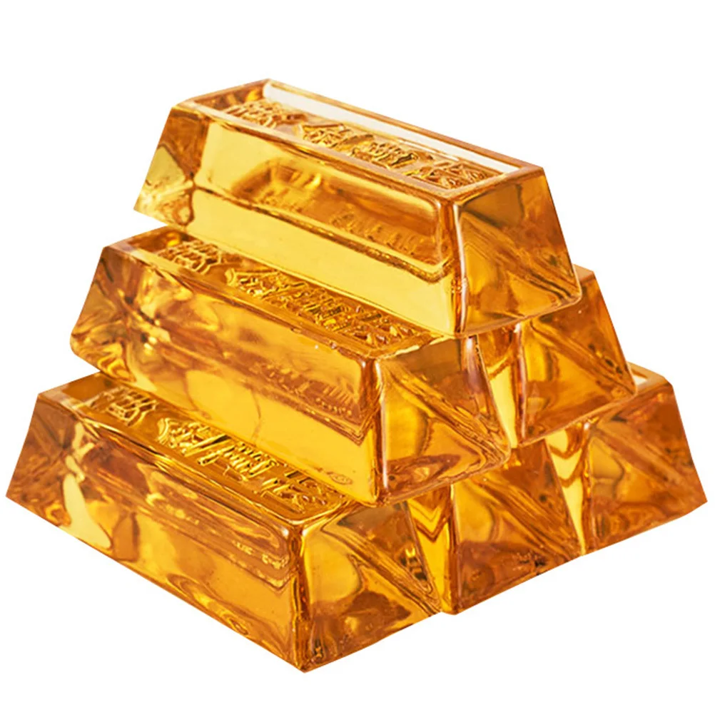 

6Pcs Simulated Gold Bars Decor Faux Golden Brick Ornament for Desk Paperweight Movie Props Creative Home Office Gift