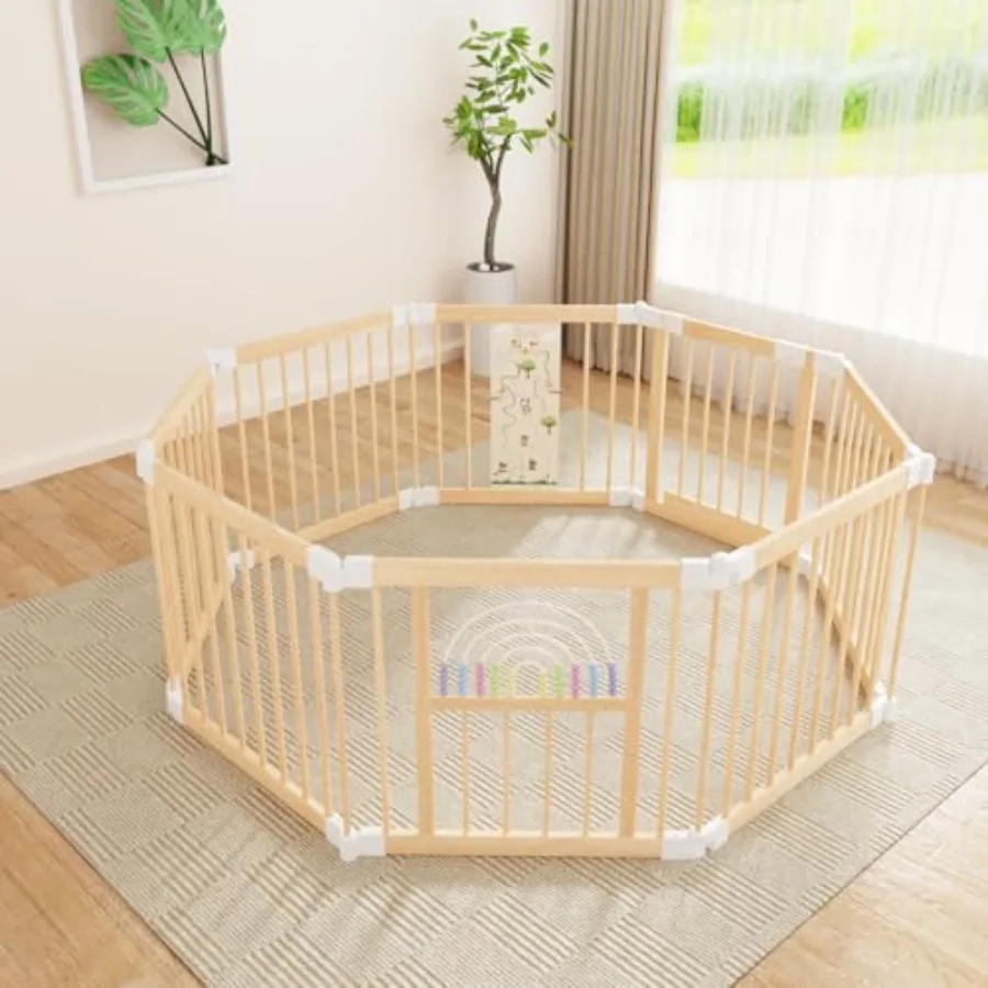 

Wooden Playpen for Babies and Toddlers Foldable Toddler Playpen Large Adjustable Natural Wood Play pens for Expandable Play Pen