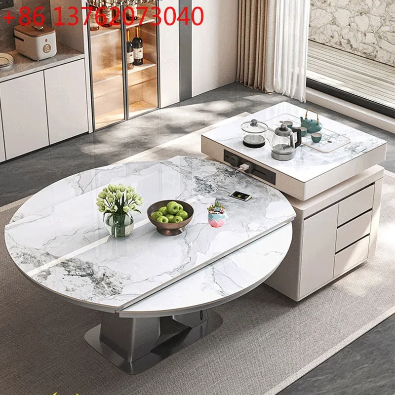 Slate island round table dining table integrated with detachable telescopic point induction cooker dining table