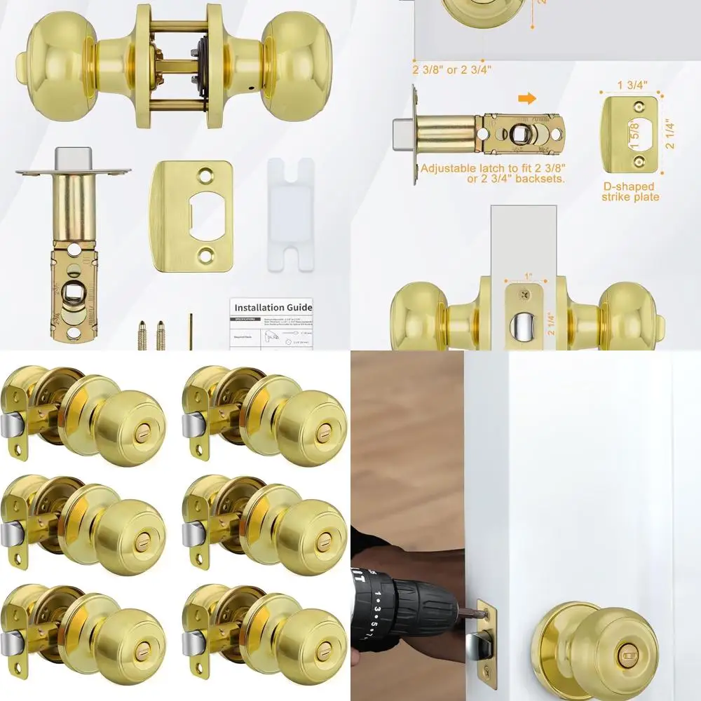 

Комплект из 6 позолоченных внутренних дверных ручек для конфиденциальности в спальнях и ванных комнате