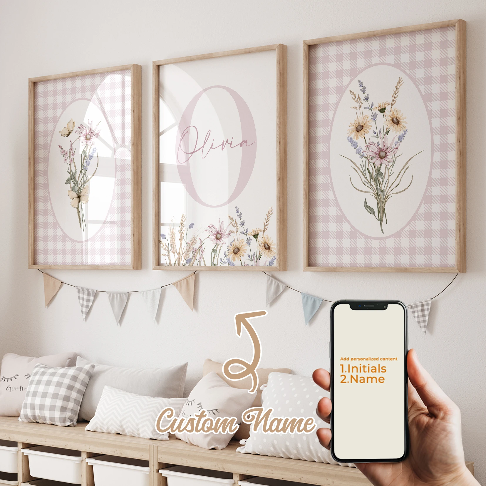 

Modern Personalized Name Custom Wildflower Butterfly Wall Art Print Canvas Painting Poster Picture For Kids Room Home Decor