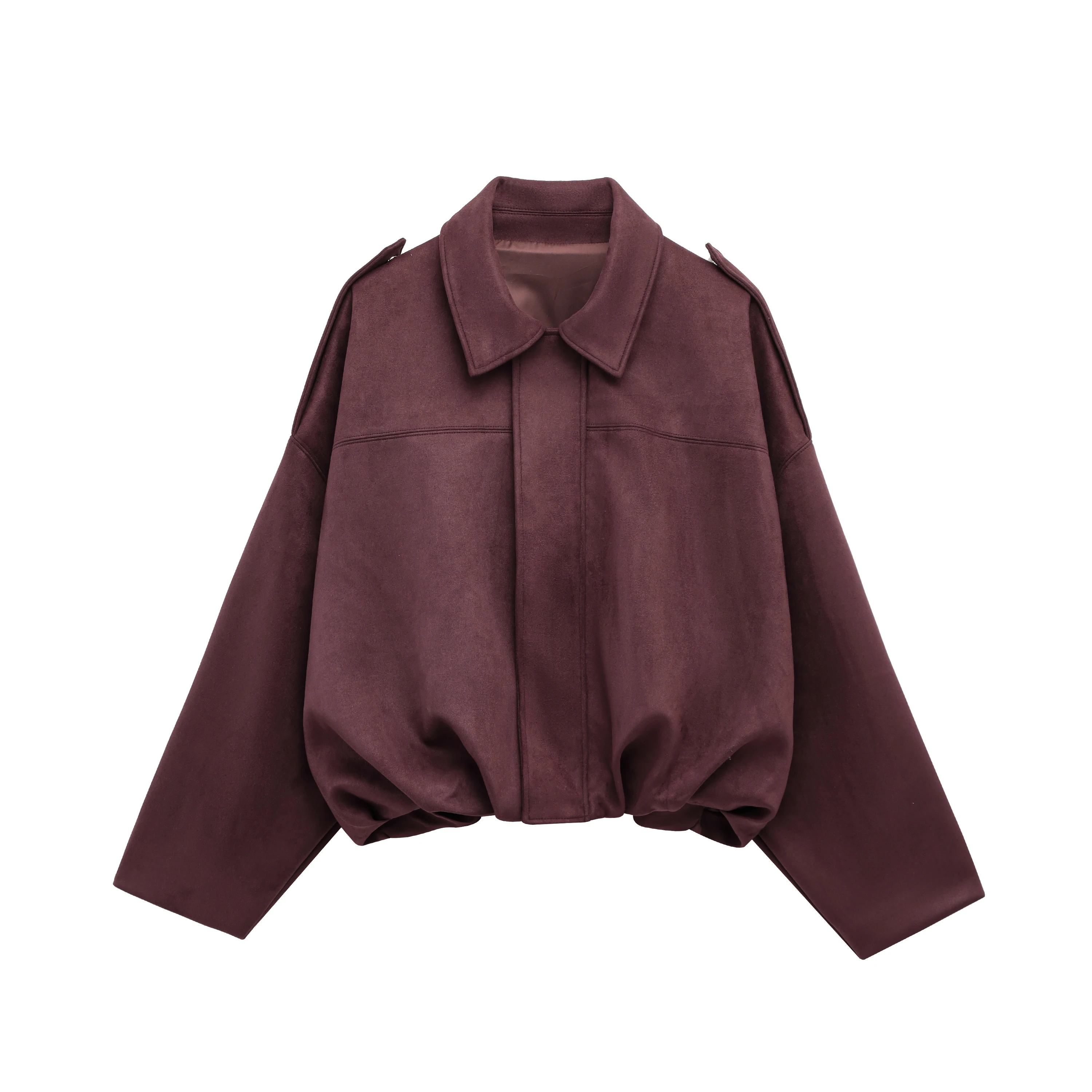 HH Vrouwen Bruin Groen Suede Jas Losse Casual Bomberjas Revers Rits Lange Mouw Jassen Vintage Dame Motorfiets Outwears
