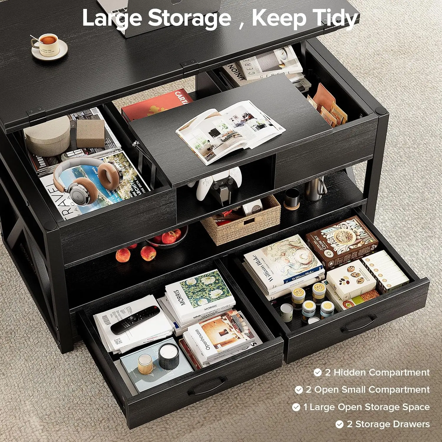 40" Lift Top Coffee Table,4 in 1 Multi-Function Lift Coffee Tables with Storage Drawers and Hidden, Customized