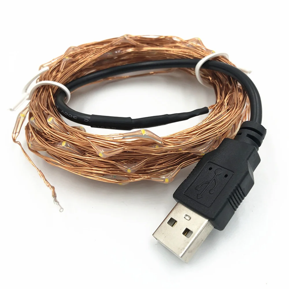 2M 5M 10M Chain Led ไฟสีคริสต์มาสของตกแต่งงานแต่งงาน Star String Warm White USB ทองแดงสายไฟ